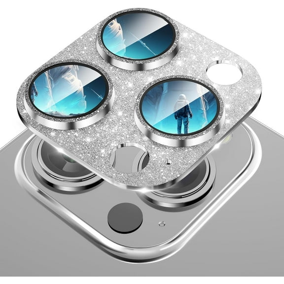 for iPhone 15 Pro/ 15 Pro Max Camera Lens Protector, [ Bling Cool Metal ] Tempered Glass Camera Lens Protector for iPhone 15 Pro 6.1 inch/for iPhone 15 Pro Max 6.7 inch - Dazzling Silver