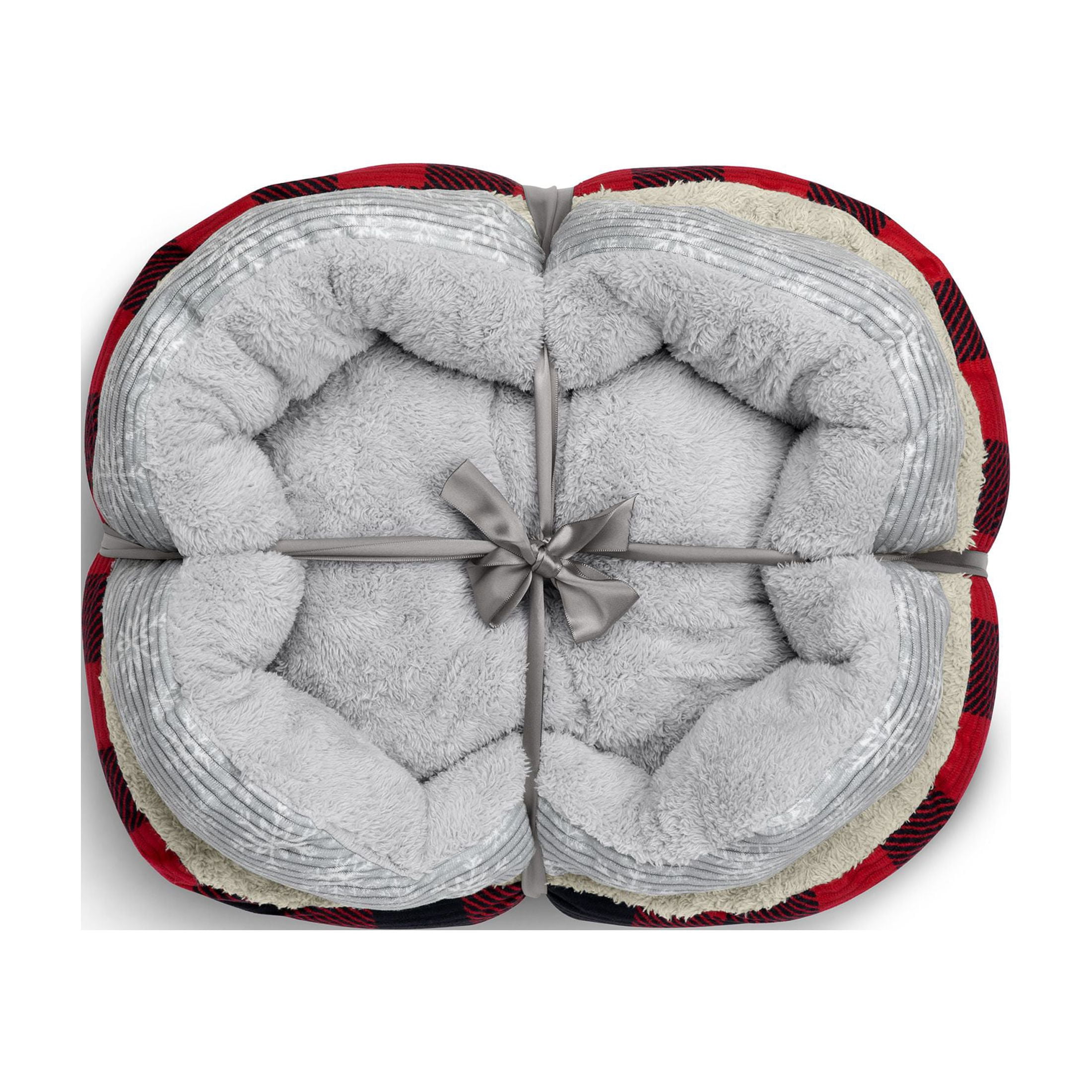Vibrant Life Cuddler Small Cat / Dog Bed Gift Set, Red/Black Buffalo and Grey Snow Flake