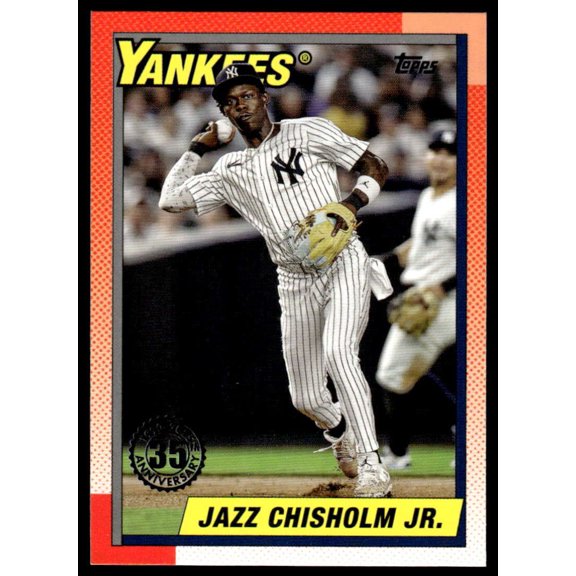 Collectible 2025 Topps 1990 Baseball #T90-99 Jazz Chisholm Jr. New York Yankees Series 1 MLB Baseball Trading Card