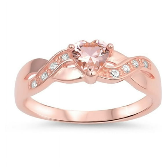 Heart-Shape Pink Simulated Morganite Cubic Zirconia Braided Heart Ring Sterling Silver