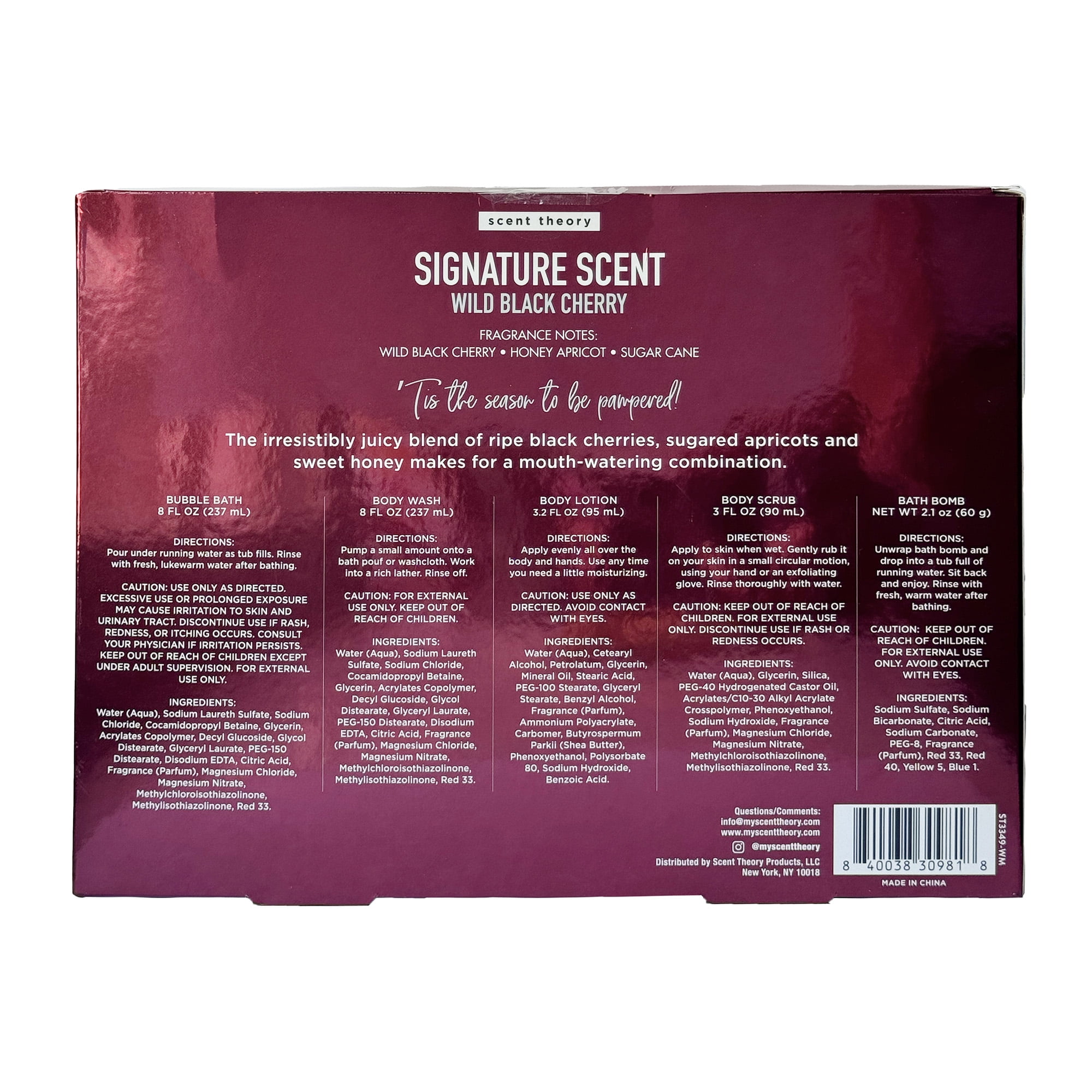 Scent Theory Wild Black Cherry Holiday Bath Gift Set, 5 Piece