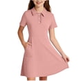 thumbnail image 2 of Fesfesfes Girls Short Sleeve Dress Collared Button Front Casual A-Line Summer Outfit with Pockets for School Daily Wear Ages 5-15 Years, 2 of 9