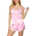 thumbnail image 3 of Nightgowns For Women Sexy Sevevn Women Silk Satin Pajama Set V Neck Sleepwear Lace Trim Short PJ Set with Shorts, 3 of 5