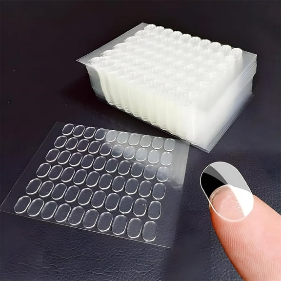 Transparent Acrylic Double-Sided Adhesive Tape,8 Pieces /480Pcs/ Set,10.79"x0.39" [One Piece of 60 Stickers],Double Sided Jelly Nail Adhesive Stickers for Manicure