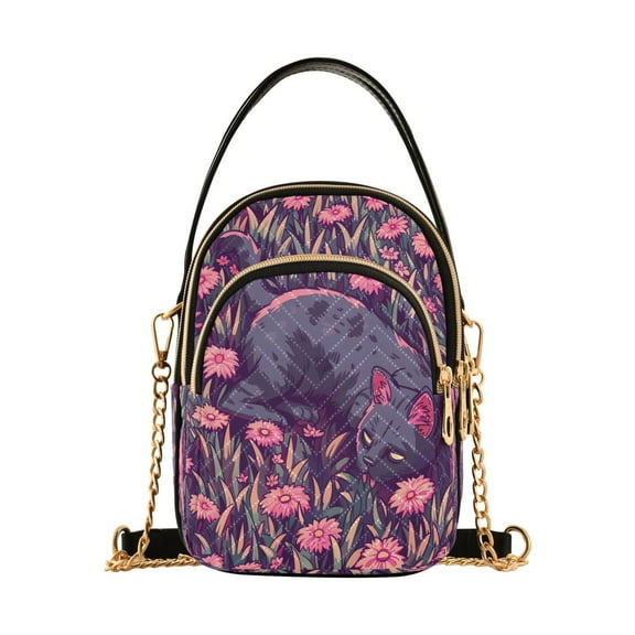 ALAZA Chain Crossbody Bags for Women Cat in Wild Flowers Shoulder Handbag Phone Purse