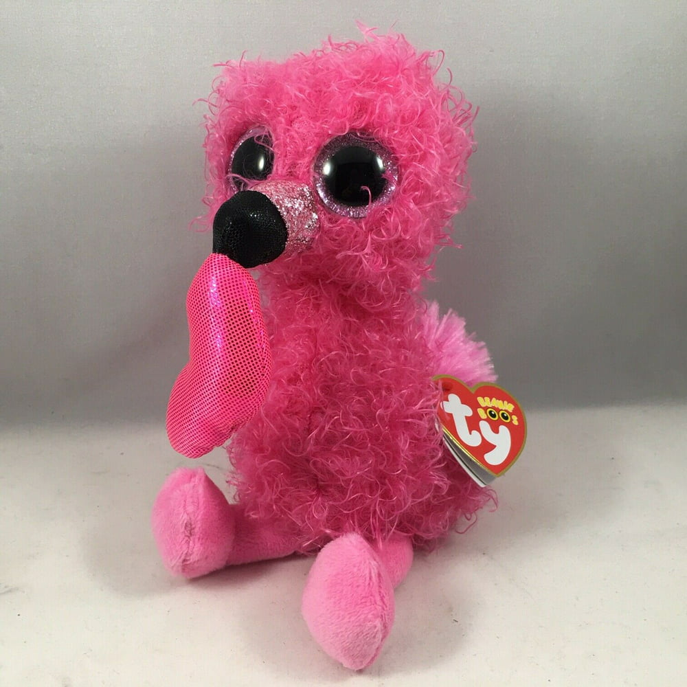 TY Beanie Boos - 2020 Valentines Danity The Pink Flamingo (Glitter Eyes) Small 6&quot; Plush