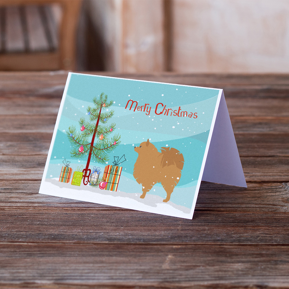 Pomeranian Merry Christmas Tree Greeting Cards and Envelopes Pack of 8