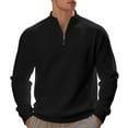thumbnail image 2 of Dwelliawo Men's Half Zip Pullover Casual Slim Fit Pullover Sweaters Long Sleeve Mock Neck Sweatshirt Lightweight Waffle Knit Active Shirt Black 2XL, 2 of 5