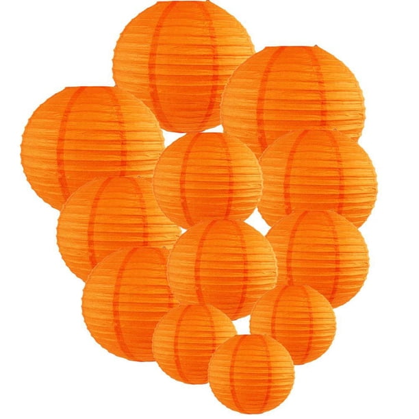 Linternas De Papel Linternas de lámpara de papel de 4 pulgadas Lámpara de bola de papel plegable para fiesta de boda (naranja) Likrtyny Libre de BPA