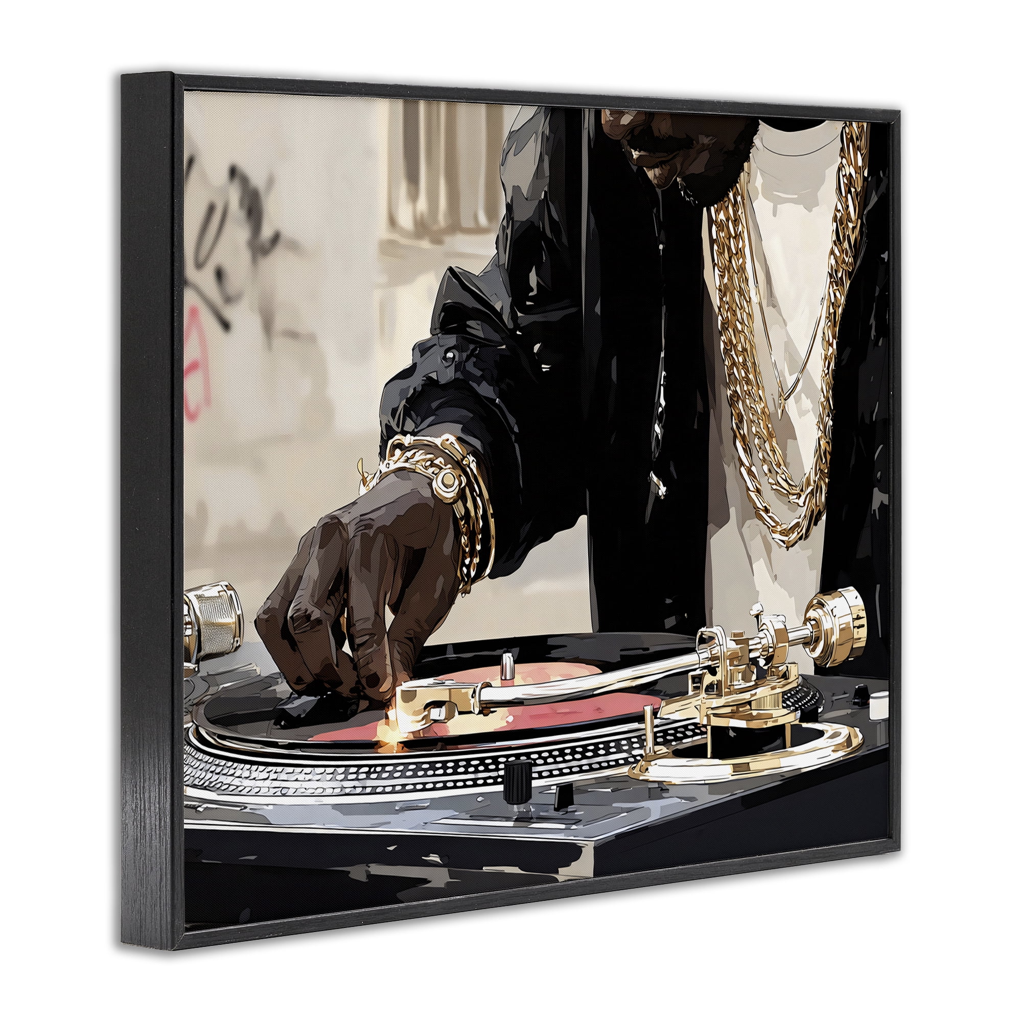 Stupell Industries Golden Touch on DJ's Turntable Black Framed Giclee Art, design by Franklyn Gregory