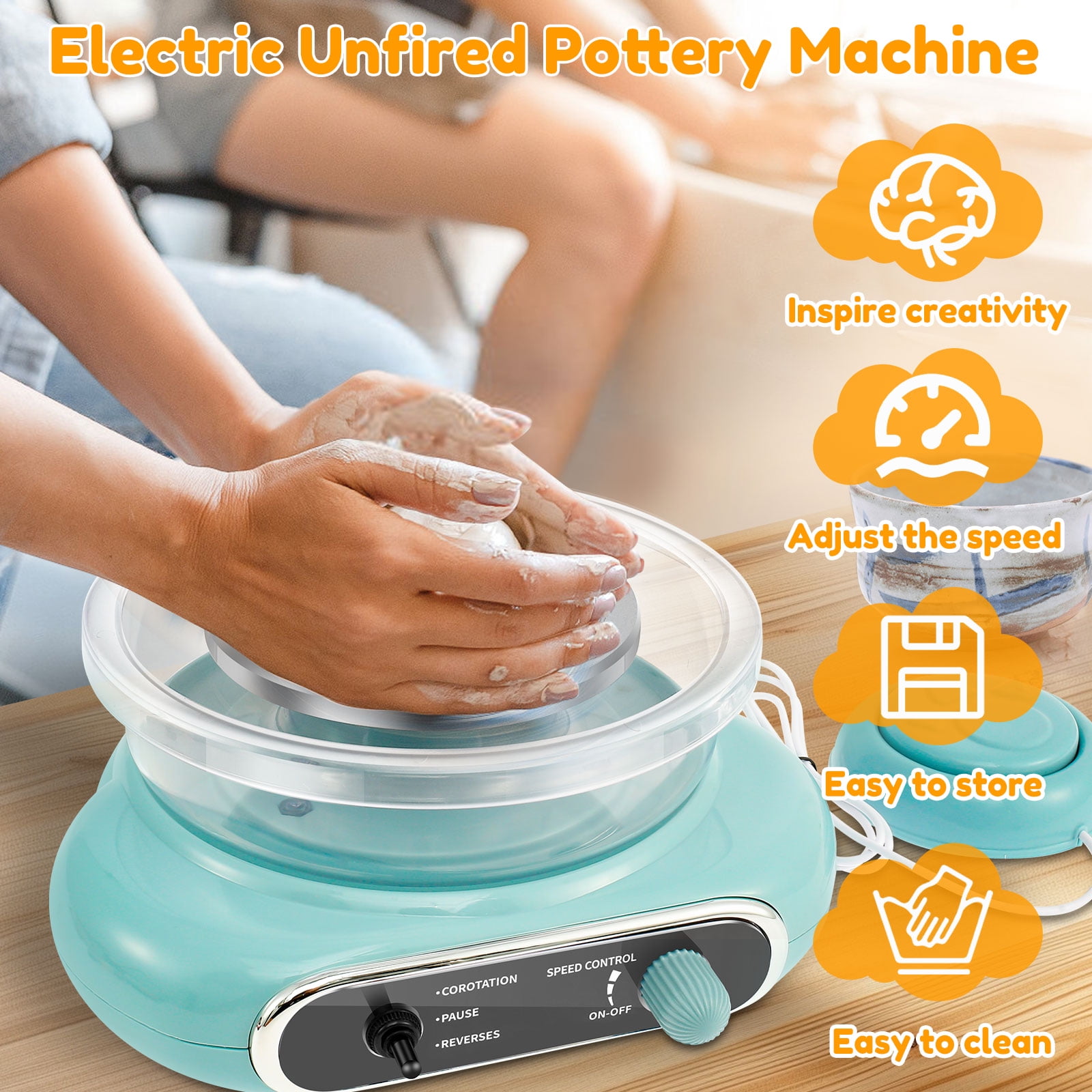 Wekvgz Kids Pottery Wheel Kit Complete Mini Pottery Wheel Kit Adjustable Speed Pottery Wheel Craft Kit Practical Electric Pottery Wheel Kit for Adults Kids Beginners