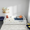 thumbnail image 7 of Twin Size Daybed Frame for Toddlers Solid Wood Floor Bed Frame for Kids with Fence and Door,House Bed for Boys and Girls,White, 7 of 7