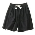 thumbnail image 2 of Shorts for Women Womens Elastic Waist Drawstring Shorts Summer Casual Solid Loose Wide Leg Short Pants Breathable Cotton Linen Ladies Shorts with Pocket, 2 of 6