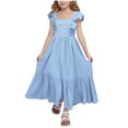 thumbnail image 2 of JUMEYU Big Girls Dress Girls Ruched Dresses Teens Ruffle Flowy Tiered A Line Swing Dress for Girl Size 10-11 (Blue,10-11 Years), 2 of 7