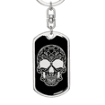 thumbnail image 5 of Calavera Mexican Sugar Skull 9 Stainless Steel or 18k Gold Premium Swivel Dog Tag Keychain, 5 of 16