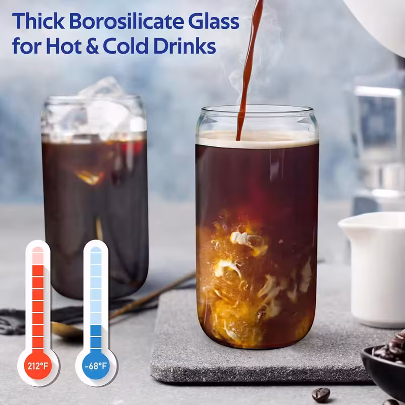 thumbnail image 4 of Vaso de Bebida de 500ml con Tapas y Cucharas Juego de 4 Vidrio con Tapas de Bambú para Café Helado No Contamina el Microondas Seguro para el Hogar, 4 of 6