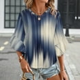 thumbnail image 3 of Abstract Blue Wave Pattern Women's V-Neck Blouse With 3/4 Ruffled Bell Sleeves Casual Top Ladies Blouses, 3 of 7