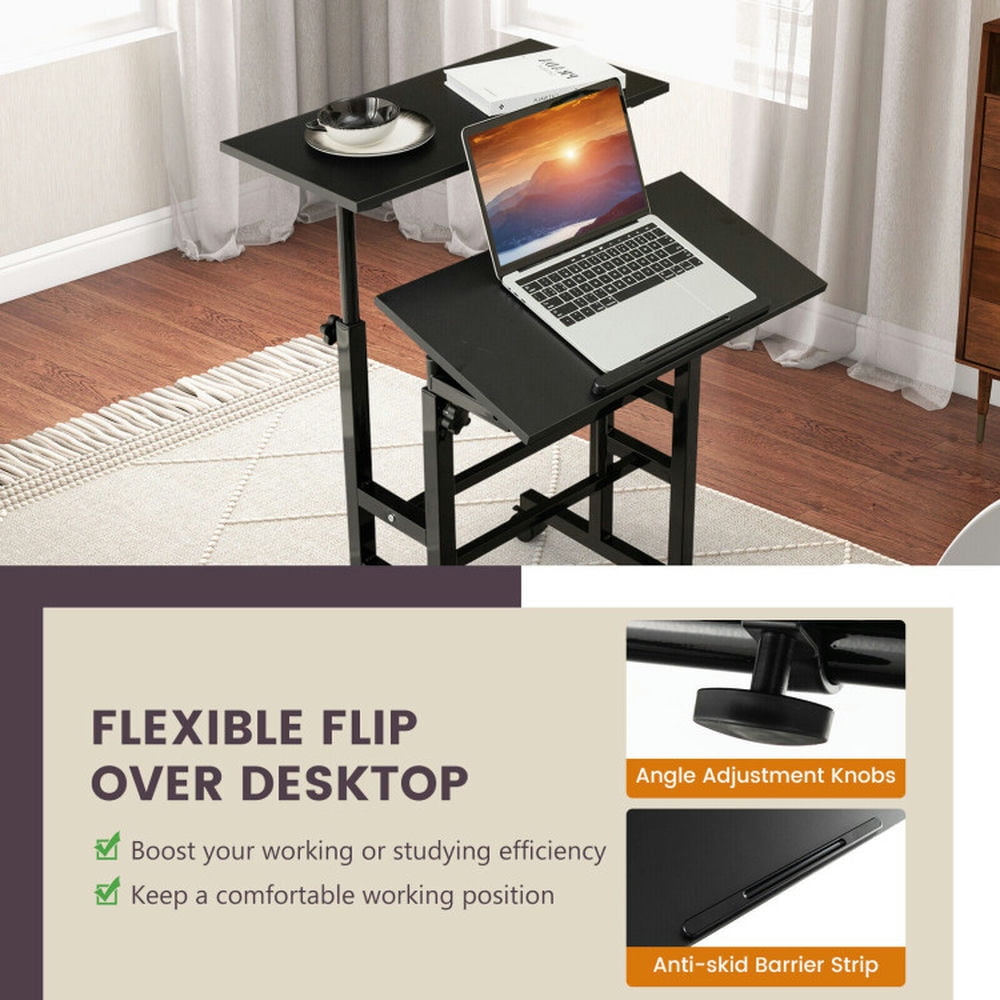 Resenkos Height Adjustable Mobile Standing Desk with Rolling Wheels for Office and Home-Black