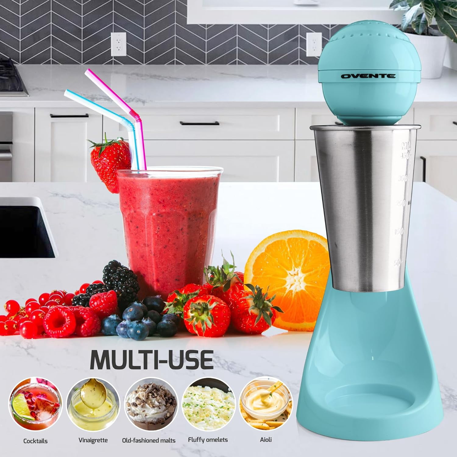 OVENTE Classic Milkshake Maker Machine 2 Speed with 15.2 Oz Stainless Steel Mixing Cup, Compact & Easy Clean Drink Mixer Blender