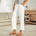 thumbnail image 2 of LEKWK Straight Leg Pants Women Regular Fit Elastic Waist Straight Leg Pants with Pockets Solid Color Casual Pants for Women Comfortable Daily Outfits, 2 of 9