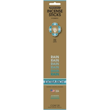 Genieco Extra Rich Incense Sticks, Rain Fragrance (Woody and Earthy Scent), 20ct
