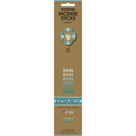 Genieco Extra Rich Incense Sticks, Rain Fragrance (Woody and Earthy Scent), 20ct