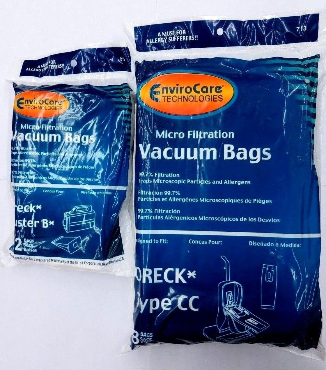EnviroCare Oreck Upright Micro Filtration Type CC Paper Bag 8 in Pack Part 713 