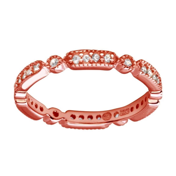 Rose Gold Plated 925 Sterling Silver Clear CZ Eternity Ring Band White Jewelry Female Size 8