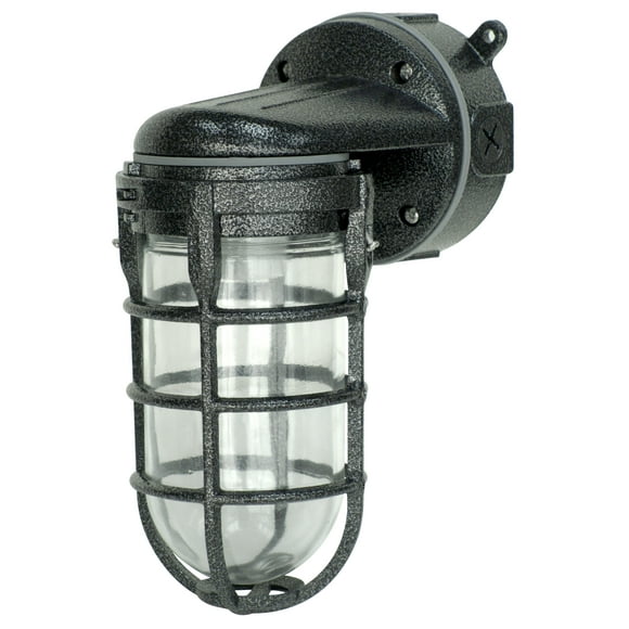 Woods L1707SVBLK Wall Mount Light in Hammered Black Finish Sturdy Die Cast Aluminum Cage, 100 Watt Incandescent, Industrial Design, Suitable for Indoor and Outdoor Use