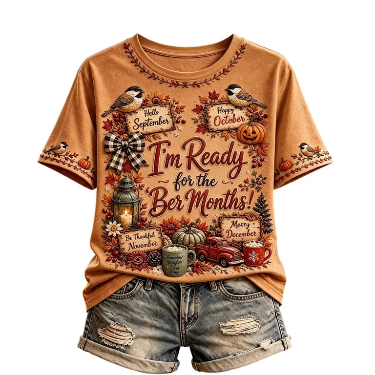 Urbanix Womens I'm Ready for the Ber Months Shirt Casual Fashion Short ...