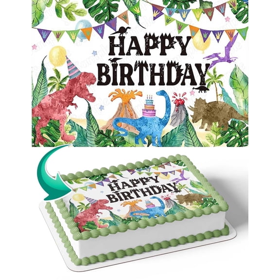 Dinosaur Trex Mountain Edible Image Icing Cake Topper for Quarter Sheet Cake, by TNCT