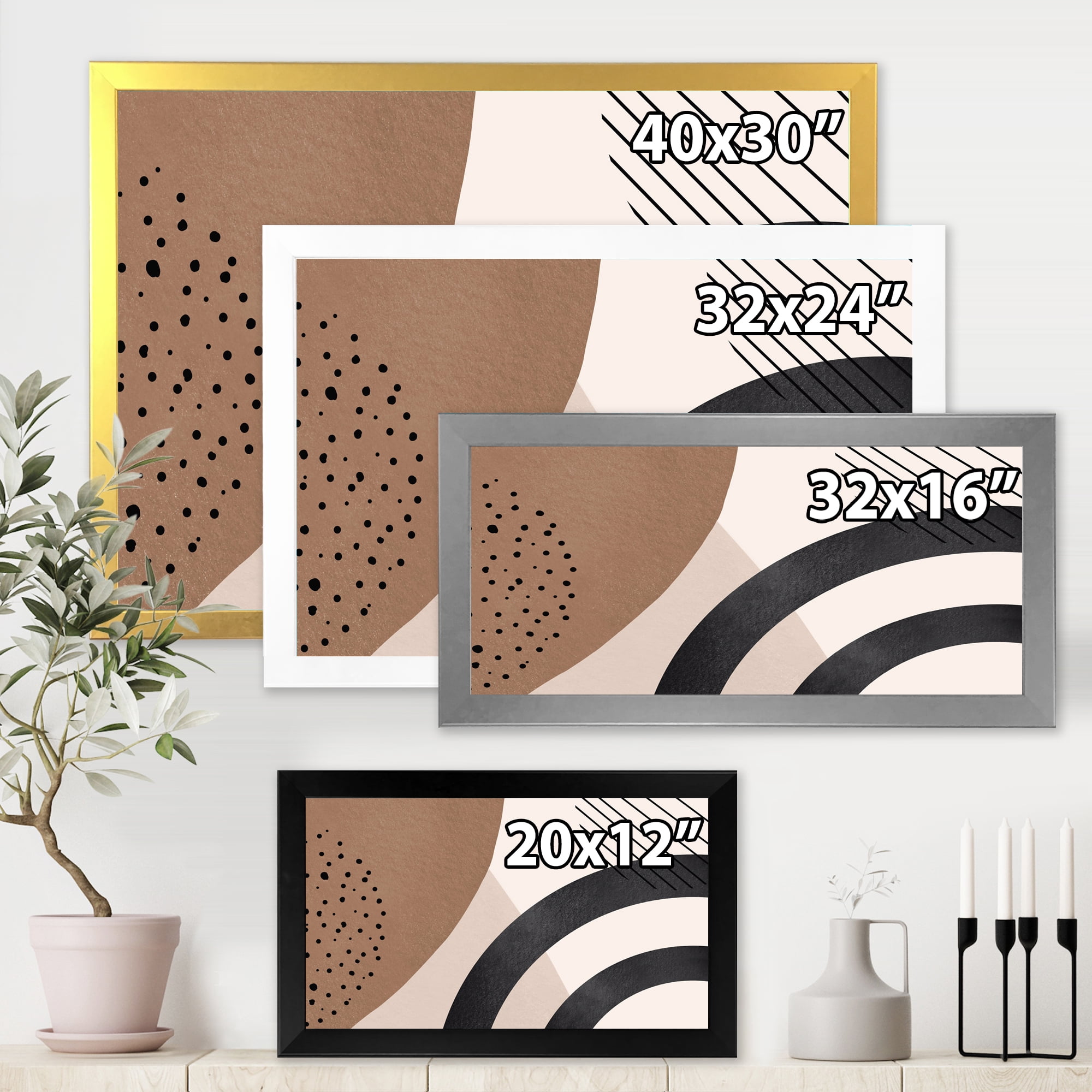 Designart 'Abstract Ivory Shapes and Shapes in Terracotta III' Modern Framed Art Print