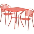 thumbnail image 2 of Flash Furniture Commercial Grade 28" Square Coral Indoor-Outdoor Steel Patio Table Set with 2 Round Back Chairs, 2 of 5