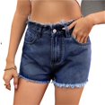 thumbnail image 1 of Pantalones cortos de mezclilla lavados con flecos for mujer, pantalones cortos rectos de talle alto con cremallera de verano, 1 of 7