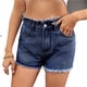 thumbnail image 1 of Pantalones cortos de mezclilla lavados con flecos for mujer, pantalones cortos rectos de talle alto con cremallera de verano, 1 of 7