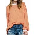 thumbnail image 1 of Camiseta de Larga Extragrande para Mujer, Túnica A Rayas con Bloques de Color, Sudadera Holgada de Otoño con Cuello Redondo Naranja M, 1 of 10