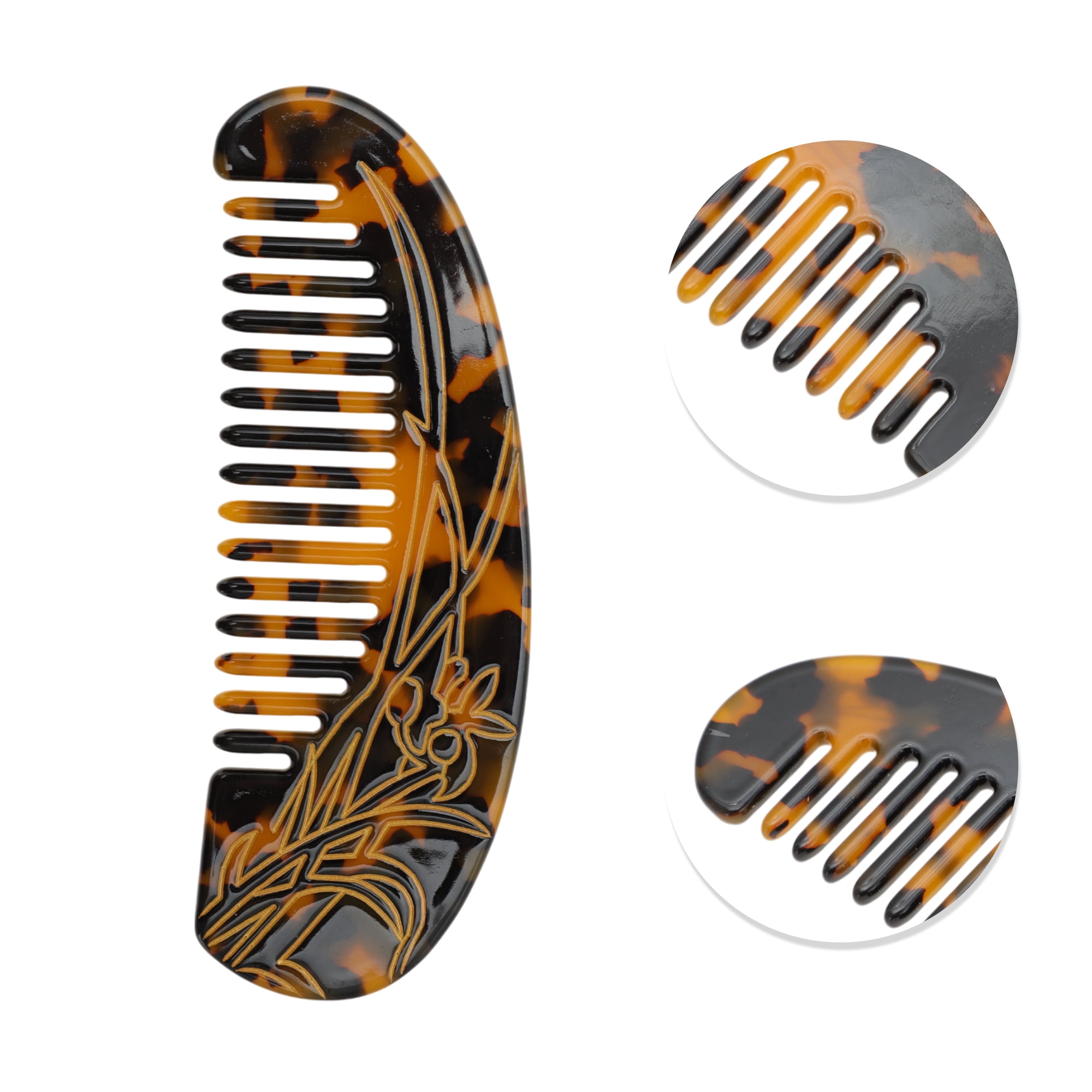 Unique Bargains 1 Pc Durable Floral Half Round Hair Comb Tortoiseshell Color