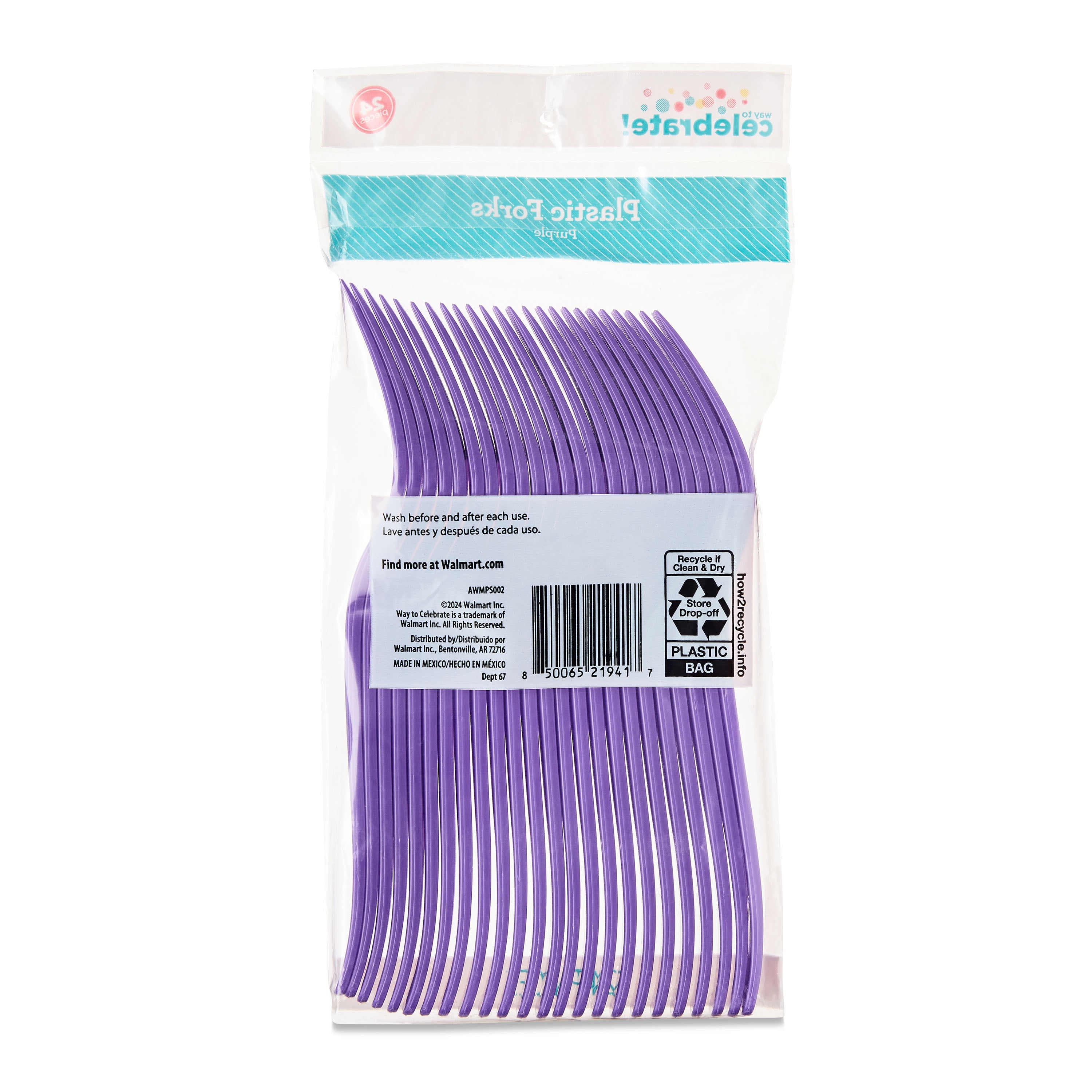Plastic Disposable Forks, Purple, 24 Pieces, by Way To Celebrate