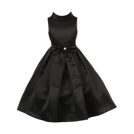 Little Girls Black Bridal Dull Satin Bow Rhinestone Flower Christmas Dress 4