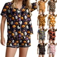 thumbnail image 2 of TTUHYWXI Halloween Pajama Set for Women 2025 Fall Graphic Button Up Sleepwears Ladies Ctue 2 Piece Top and Shorts Pjs Sets (Purple, XL), 2 of 7