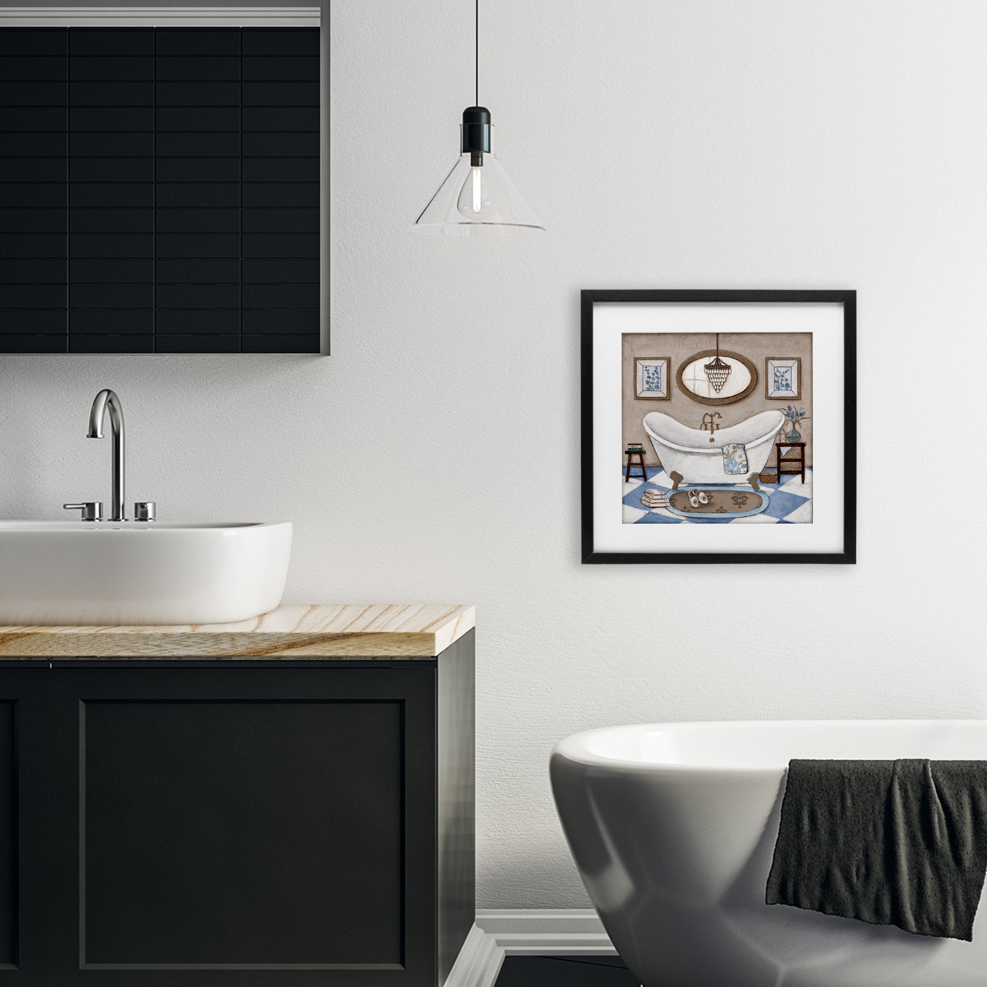 Stupell Industries Checkered Relaxing Bathtub Black Framed Print Under Glass, design by Janet Tava