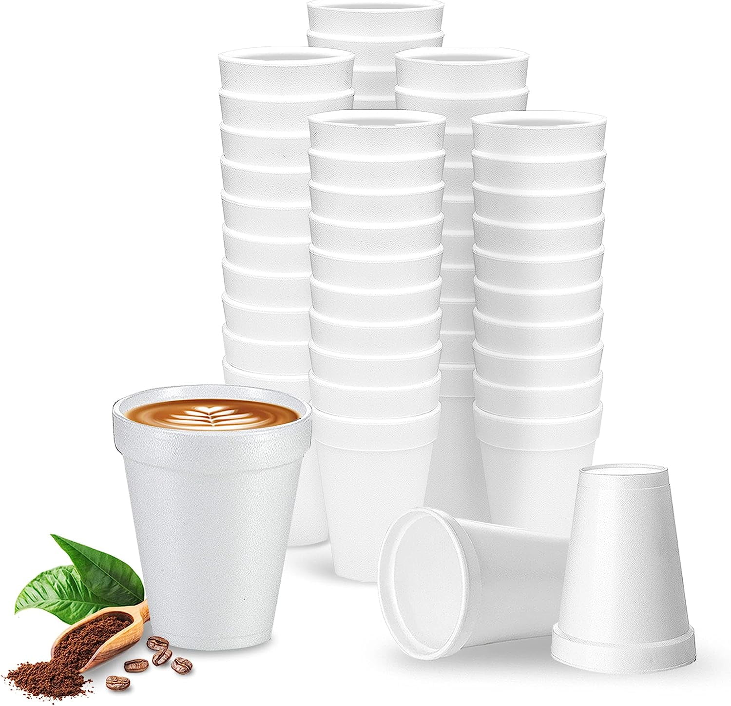 8 Oz Disposable Styrofoam Cups (50 Pack), White Foam Cup Insulates Hot