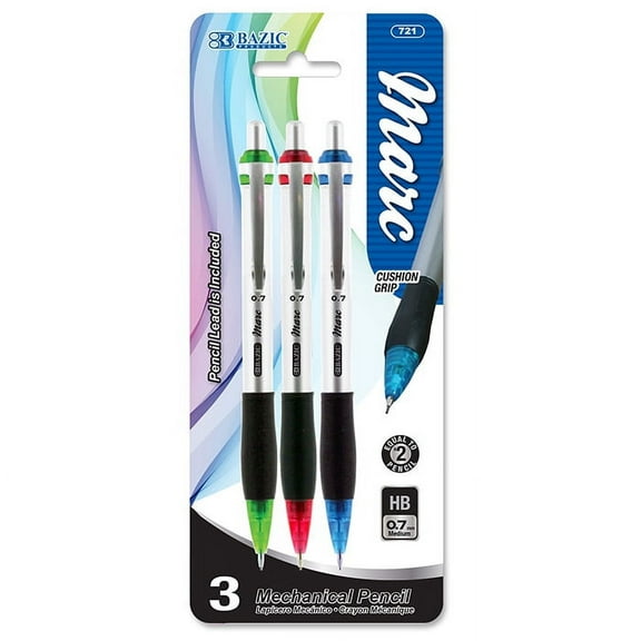 BAZIC Marc Mechanical Pencil 0.7mm Soft Grip, (3/Pack), 1-Pack