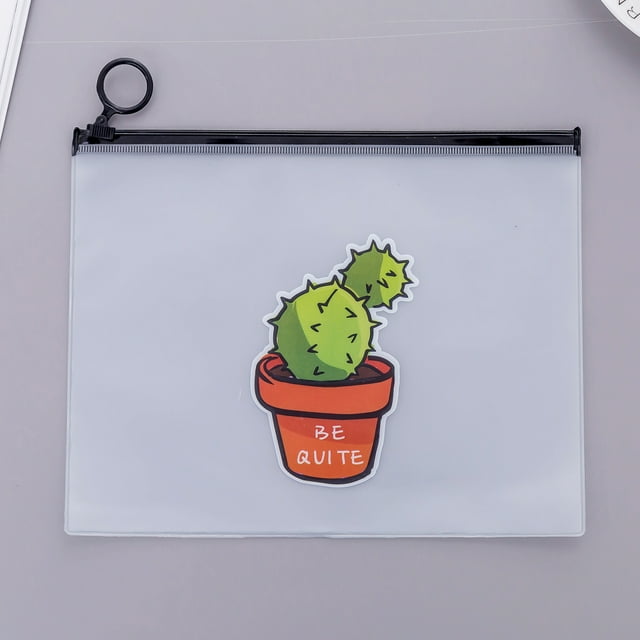 Sac à Dossiers Mignon en PVC à Fermeture Éclair, Trousse Transparente, Grande Capacité, Sac de Rangement pour Papeterie1 Cactus
