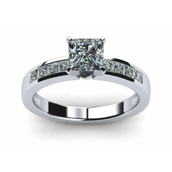HeartsAndYou 1.6ct Princess Moissanite Channel Set Solitaire Engagement Ring for Women 18k White Gold Over Silver