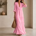 thumbnail image 4 of HVOBTTY Womens Maxi Dress Deep V Neck Ruffle 3/4 Sleeve red Solid Color Long Romantic, 4 of 5
