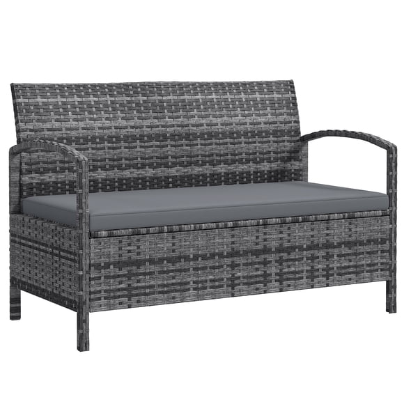 Outsunny Wicker Outdoor Storage Bench, 33 Gallon Patio Bench Deck Box, Grey