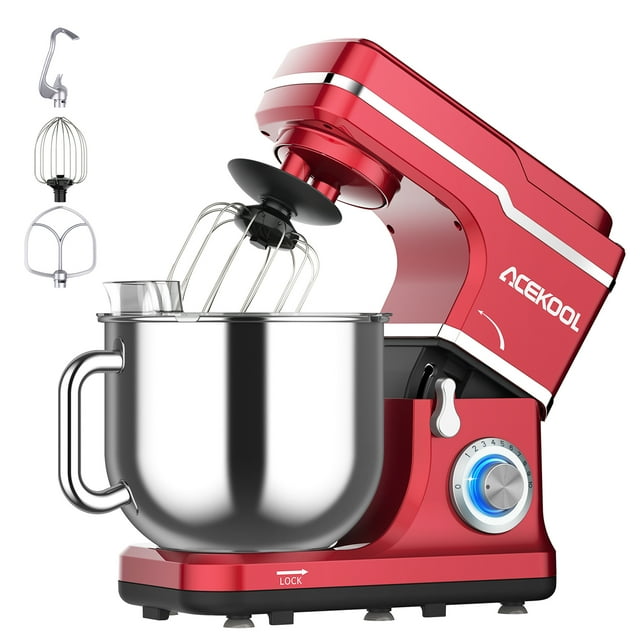 COZONY 7.5Qt Stand Food Mixer with Egg Whisk, Dough Hook, Beater, and Splash Guard, Red