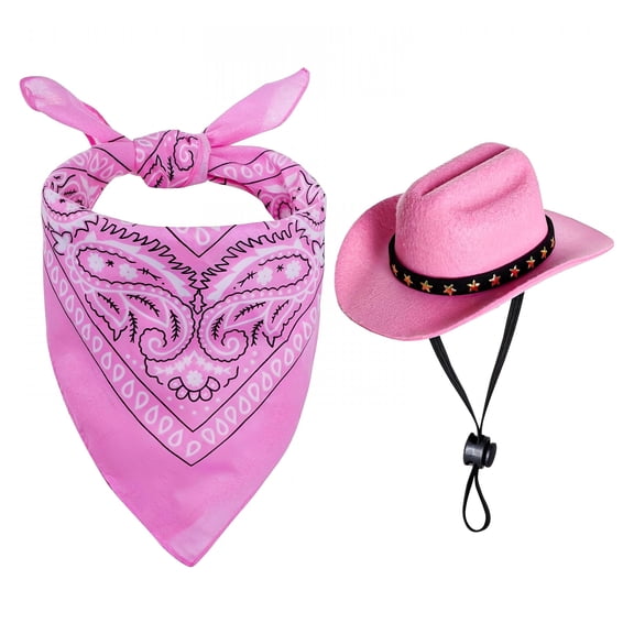 TELOLY Pet Cowboy Costume Halloween Costume for Small and Medium Pets Dogs Cats Cowboy Hat and Bandana Scarf Set Party Accessories (Pink Medium)