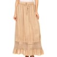 thumbnail image 1 of Sakkas Harley Bohemian Embroidered Ethnic Maxi Skirt Adjustable Waist Ruffle Trim - Beige - One Size Regular, 1 of 5